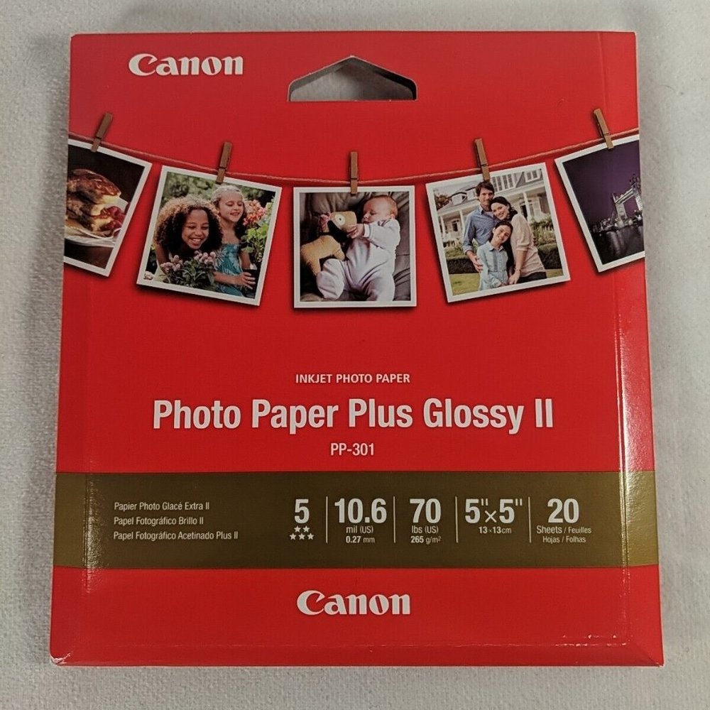 Canon Photo Paper Plus Glossy II PP-301 5"x5" 20 Sheets High Gloss NEW SEALED